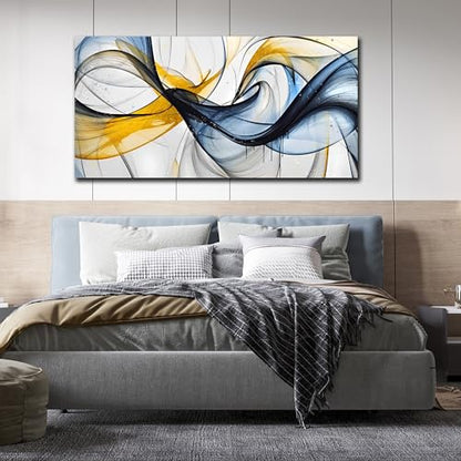 THRLVEART Abstract Wall Art Living Room - Large Canvas Prints Wall Art for Bedroom Ready to Hang Size 29" x 59" - color: Blue Yellow, size: 59"L x 29"W