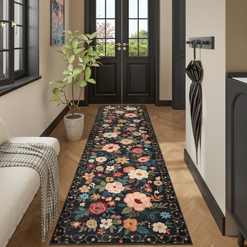 DUKINO 2.6x10 Runner Rug for Hallway, Washable Kitchen Rugs Non Slip, Black - color: Black, size: 2'6" x 10' (Rectangular)