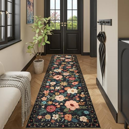 DUKINO 2.6x10 Runner Rug for Hallway, Washable Kitchen Rugs Non Slip, Black - color: Black, size: 2'6" x 10' (Rectangular)