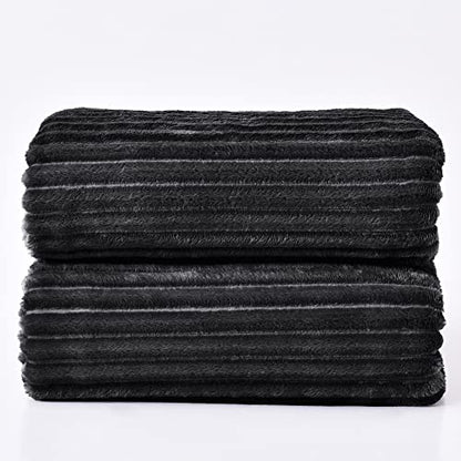 BEDELITE 3D Ribbed Jacquard Black Full Size Blankes for Bed, 84x90 Inch - color: Black, size: Full(84"x90")
