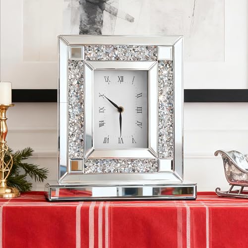 SHYFOY Mirrored Desk Clock,13x12 Luxury Silent Table Clock - color: Silver, size: 13x12INCH