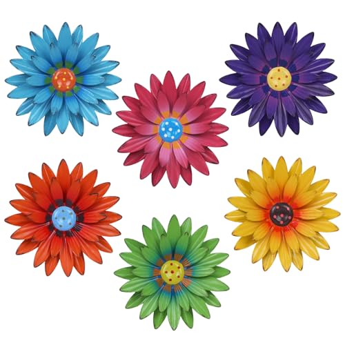 hogardeck Metal Flower Wall Decor for Indoor Outdoor, Kitchen Decor Floral Metal Wall Art, Wall Decor for Bathroom, Living Room, Porch, Garden, Yard, Backyard （6 Pcs 8'' ） - color: 8"-6 pack- RGB