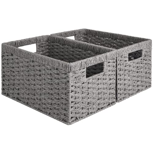 StorageWorks Wicker Storage Baskets, Gray Baskets for Storage, 2-Pack - color: Gray (Paper Rope), size: 2x 13"L x 8¼"W x 7"H