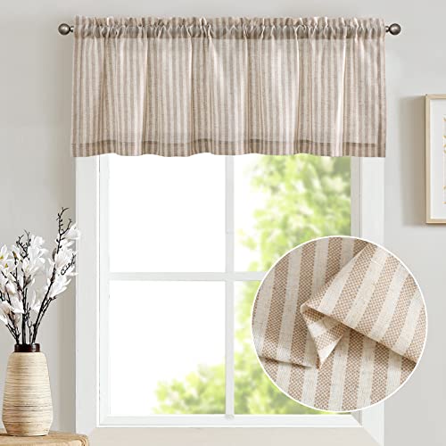 jinchan Linen Boxter Stripe Valances for Window 50 x 16 inch, Tan,1 Panel - color: Boxter Stripe | Tan on Linen, size: 50"W x 16"L (Pack of 1)