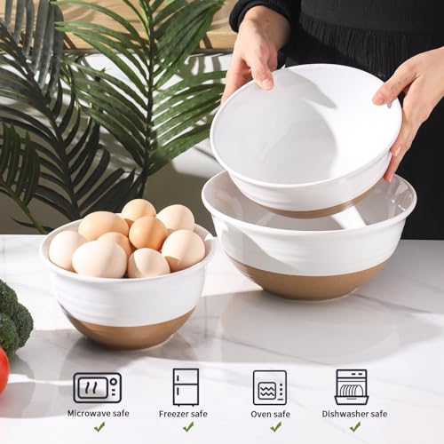 HASENSE Mixing Bowls, Large Ceramic Salad Bowls 2.1/1.5/1.0 Qt, Versatile Serving Bowls for Cooking, Baking, Salad Mixing, Prepping, Nesting White Bowl Set, Dishwasher Safe, Set of 3 - color: White, size: 84+65+40 oz