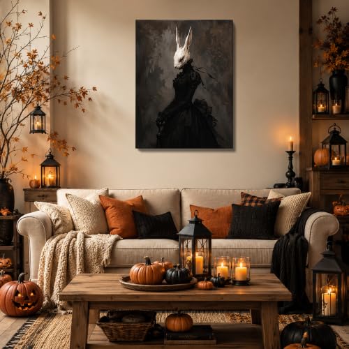 karani Halloween Canvas Wall Art, Gothic Rabbit Portrait Halloween Pictures - color: Halloween03, size: 24"Lx32"W