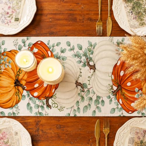ONFAON Fall Decorations for Home, Fall Table Runner 13x72 Inch Linen - size: Table Runner-Pumpkin