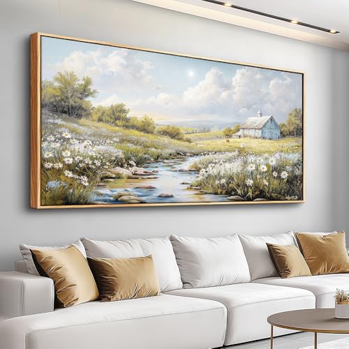 PHAOHUAXM Wood Framed Wall Art For Living Room Large Canvas Wall Decor For Bedroom Flower Watercolour Painting Office Decor Countryside Scenery Wall Picture Printing Artwork Home Decor 20x40 In - color: Countryside Scenery Wood Framed, size: 40"L x 20"W