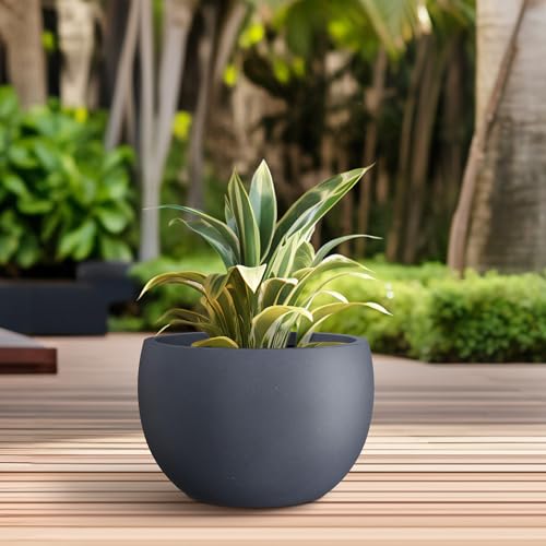 Kante Accent Round Bowl Charcoal Concrete Planter 15.7" Dia, Outdoor - color: Charcoal, size: 15.7" d
