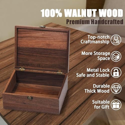 Walnut Wooden Memory Keepsake Box with Hinged Lid - color: Walnut Wood--Leaf & Love