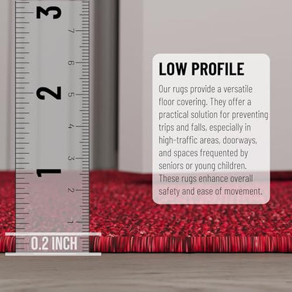 Ottomanson Door Mat Indoor Entryway Runner Rug – Non-Slip Durable Low-Pile Runner with Stain-Resistant Surface, 20" x 59", Red - color: Red