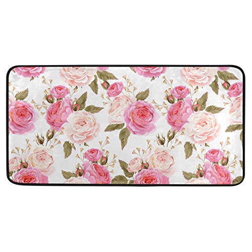 susiyo Kitchen Mat Beautiful Floral Pink Roses Kitchen Rug Mat Anti-Fatigue Comfort Floor Mat Non Slip Oil Stain Resistant Easy to Clean Kitchen Rug Bath Rug Carpet for Indoor Outdoor Doormat
