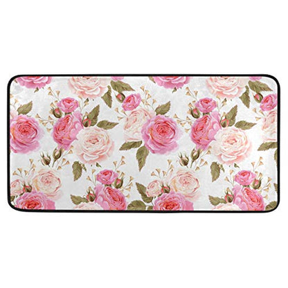 susiyo Kitchen Mat Beautiful Floral Pink Roses Kitchen Rug Mat Anti-Fatigue Comfort Floor Mat Non Slip Oil Stain Resistant Easy to Clean Kitchen Rug Bath Rug Carpet for Indoor Outdoor Doormat