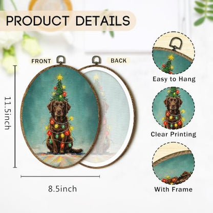 OINDADE Funny Christmas Chocolate Lab Gifts Dog Oval Wall Art Hanging Decor - color: Christmas Chocolate Lab