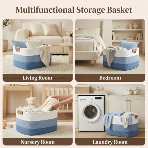 Danpinera 100L Extra Large Blanket Basket for Living Room, Gradient Blue - color: Gradient Blue, size: 108L