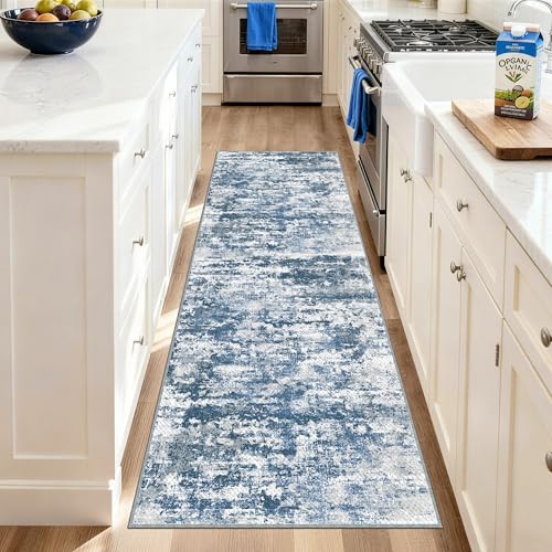 Modern Hallway Runner Rug 2x6, Textured Non Slip Carpet Runner, Blue - color: Abstract-blue, size: 2' x 6' (Runner)