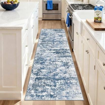 Modern Hallway Runner Rug 2x6, Textured Non Slip Carpet Runner, Blue - color: Abstract-blue, size: 2' x 6' (Runner)