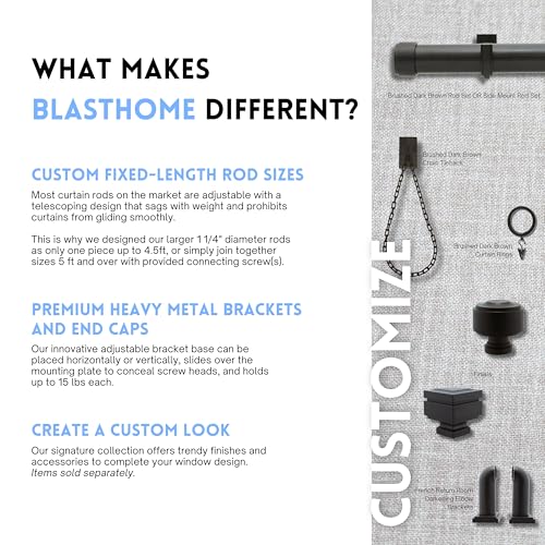 BlastHome® Luxury Adjustable Curtain Rod Brackets, Brushed Dark Brown - color: Brushed Dark Brown