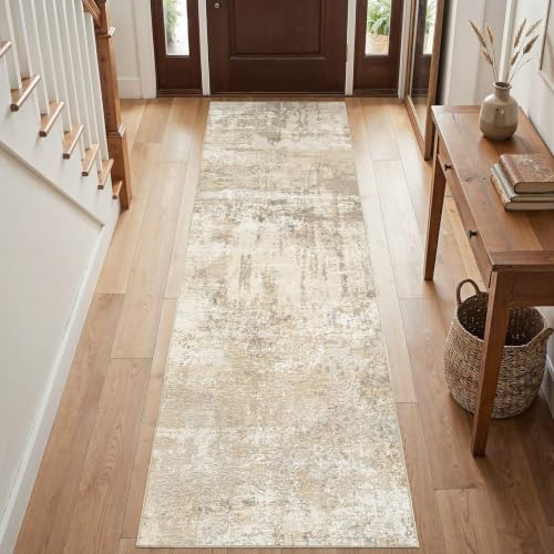 cotiled 3x8 Hallway Runner Rug, Abstract, Washable, Non Slip, Beige - color: Beige, size: 3' x 8' (Runner)