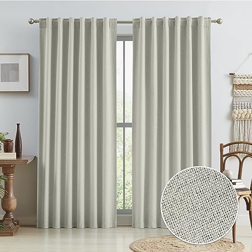 96 Inch Linen Textured Curtains 2 Panels Set, Greyish Beige Blackout Curtains for Dining Living Room, Back Tab Loop Pleated Track Bedroom Curtains, Farmhouse Boho Drapes, W50 x L96, Warm Gray - color: Greyish Beige, size: 50"W x 96"L (Pack of 2)