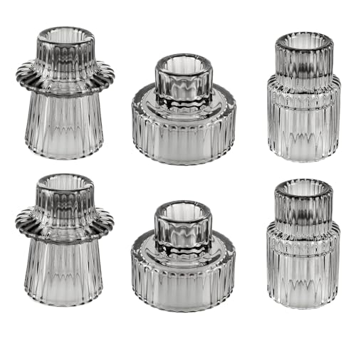 Glass Candlestick Holders, Taper Candle Holders, Set of 6, Gray - color: Gray, size: 6 PCS