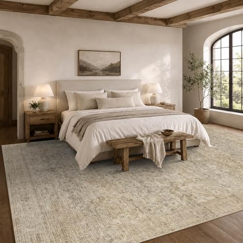 9x12 Washable Boho Area Rug, Dark Beige Farmhouse for Living Room - color: Dark Beige, size: 9' x 12' (Rectangular)