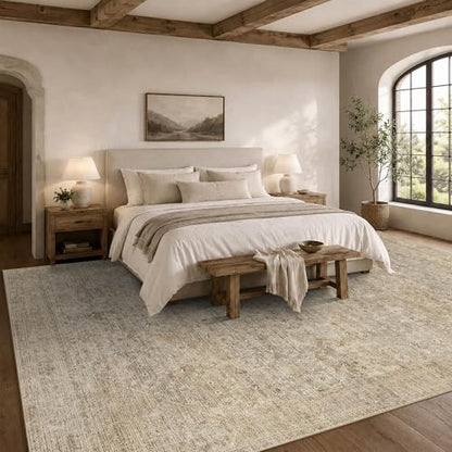 9x12 Washable Boho Area Rug, Dark Beige Farmhouse for Living Room - color: Dark Beige, size: 9' x 12' (Rectangular)