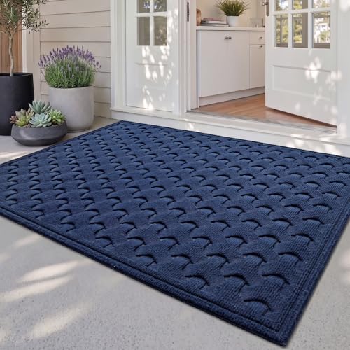 DEXI Front Door Mat Outside Entrance 24x48 Heavy Duty Entry Floor Doormat | Navy Blue, Dirt Trapper, Rubber Back, Non Slip Low Profile Mats for Entryway Exterior Patio - color: Navy Blue, size: 24" X 48" (Rectangular)