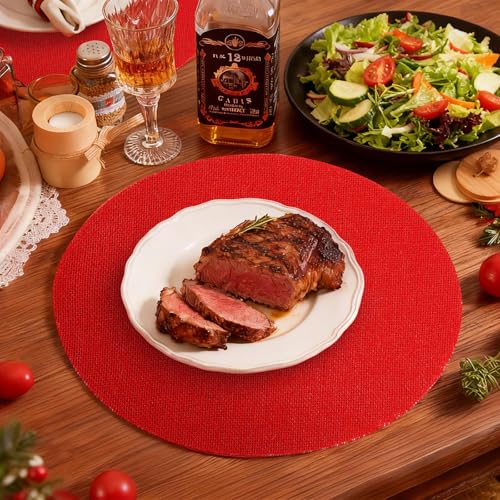 24 Pcs Red Burlap Round Placemats, Christmas Table Mats - color: Red