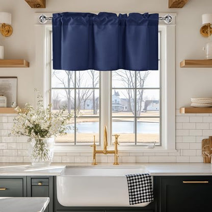 JIUZHEN Navy Blue Valance Curtains for Window 1 Panel, 30 x 24 Inches - color: Navy Blue, size: 30"W x 24"L (Pack of 1)
