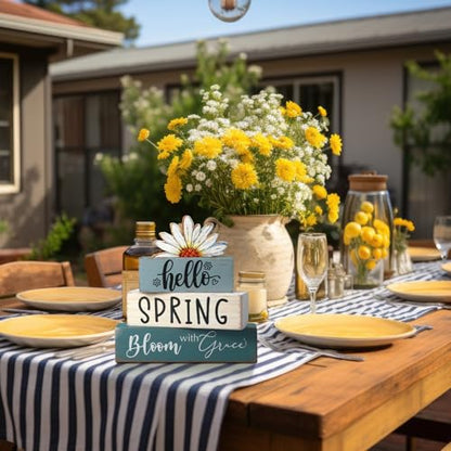 Amyhill 4 Pcs Wooden Sign Decor Hello Spring Bloom - style: Hello Spring Bloom