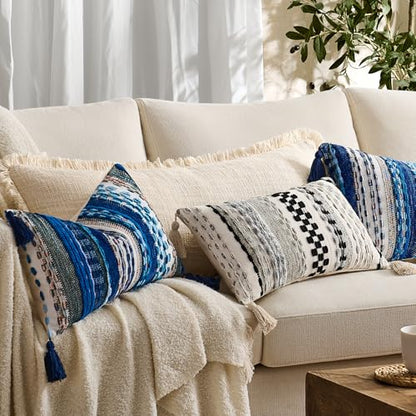 Kevin Textile Boho Tufted 18x18 Inch Pillow Cover 1 Pack, Blue - color: Blue, size: 18" x 18" (Pack of 1)