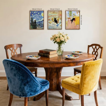 WENGTIAO 3Pcs Funny Black Cat Van Gogh Famous Painting Wall Art 12" x16x3 - color: Funny Black Cat, size: 12"x16"x3Pcs