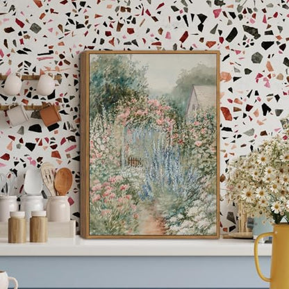 French Country Garden Canvas Wall Art 8x10 inch - color: Fence Garden, size: 8"x10" Natural