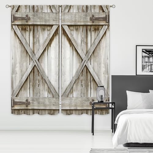 Grey Farmhouse Western Rustic Gray Barn Living Room Bedroom Window Curtains - color: D-gray, size: 42"W x 63"L (Pack of 2)