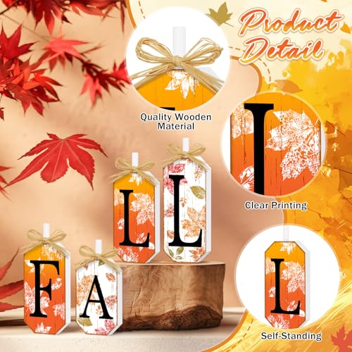 Britimes Fall Thanksgiving Tiered Tray Decor, 4 Pack, Wooden Table Sign - style: Maple Leaf Fall