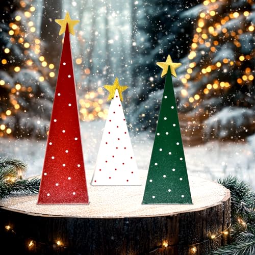 Christmas Decorations - 3 Pcs Rustic Holiday Table Decorations with Red Green White Polka Dot - Farmhouse Tiered Tray Decor Centerpieces for Dining Table Shelf Xmas Party Gifts - style: Polka Dot