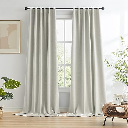 96 Inch Linen Textured Curtains 2 Panels Set, Greyish Beige Blackout Curtains for Dining Living Room, Back Tab Loop Pleated Track Bedroom Curtains, Farmhouse Boho Drapes, W50 x L96, Warm Gray - color: Greyish Beige, size: 50"W x 96"L (Pack of 2)