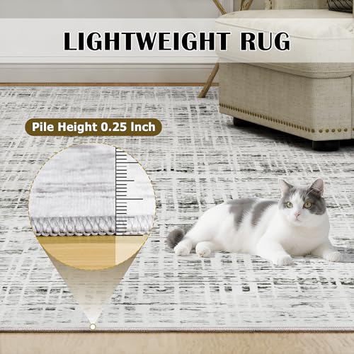 6x9 Washable Area Rug for Living Room Bedroom: Non-Slip Modern White Gray - color: White Gray, size: 6' x 9' (Rectangular)