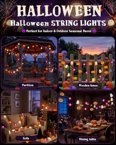 8.5FT Halloween Pumpkin Bat Ghost Lights, Plug-in 10 LED Decor - color: Pumpkin Ghost Bat Lights