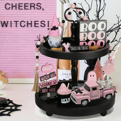 Pink Halloween Ghost Truck Decor with Spooky Cute Ghost Figurines - color: Halloween-pink