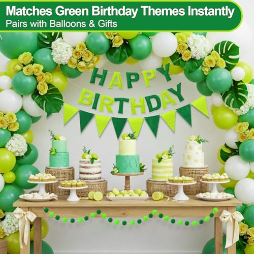 Pre-Strung Felt Happy Birthday Banner Green Garland Set - color: Ombre Green