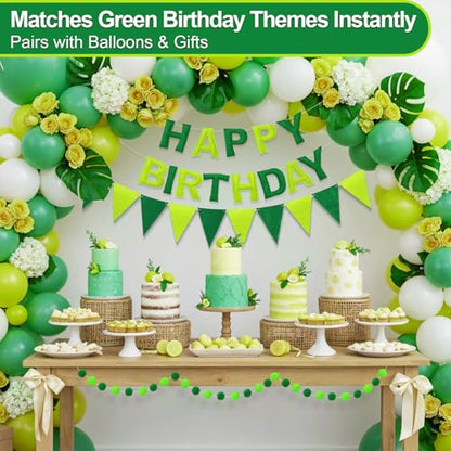 Pre-Strung Felt Happy Birthday Banner Green Garland Set - color: Ombre Green