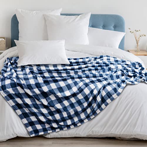 PAVILIA Buffalo Check Fleece Throw Blanket | Blue White Checkered Plaid Flannel Blanket | Soft Velvet Lightweight Microfiber Blanket for Bed Couch Sofa | 60x80 Inches Checker Navy - color: Checker Navy, size: 60 x 80 Inches - Twin