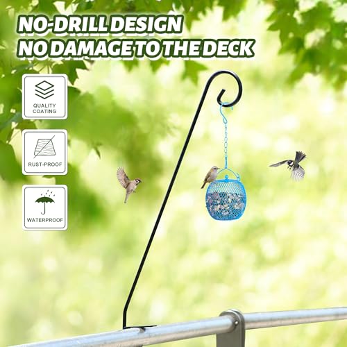 MIXXIDEA 2 Packs Heavy-Duty Deck Hook, Deck Rail Pole,Deck Bird Feeder Pole - size: 28in Long Curled Hook-2 Packs