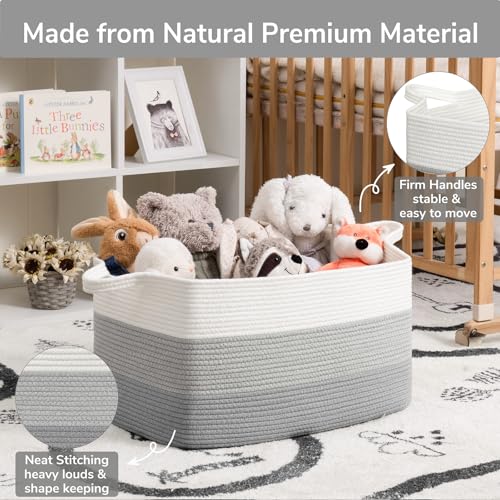 Goodpick Large Woven Rope Blanket Basket, Rectangle, Light Gray - color: Light Grey, size: Large(21.6"L x 14.9"W x 11.8"H)