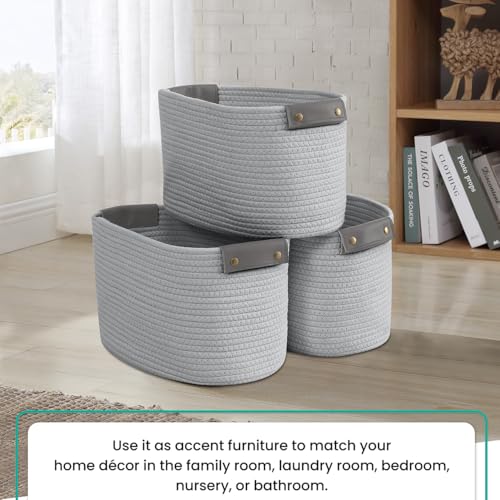 3 Pack Woven Cotton Rope Storage Basket, 15x10x9, Gray - color: Gray