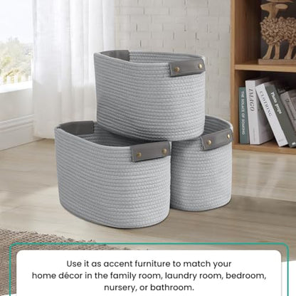 3 Pack Woven Cotton Rope Storage Basket, 15x10x9, Gray - color: Gray