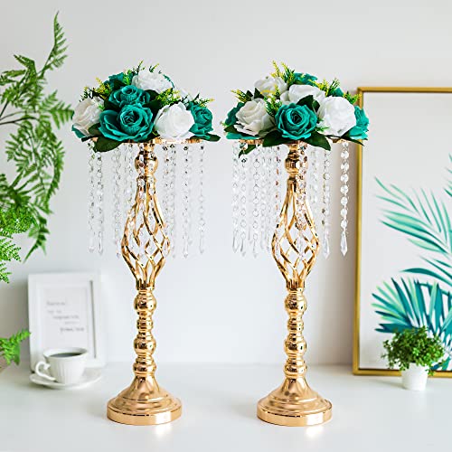 Flower Centerpieces for Wedding Tables: Teal & White, 2 Packs - color: Teal & White
