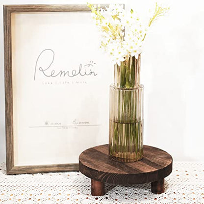 Yangbaga 2pcs Wooden Stool Display Stand, 8.46IN Round Plant Stand Wood-Flower Pot Supports Plant for Indoor Outdoor Home, GardenPatio Decorative